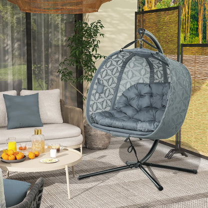 Outsunny Outdoor Double Hanging Chair with Cushion and Cup Holders, Charcoal Grey 