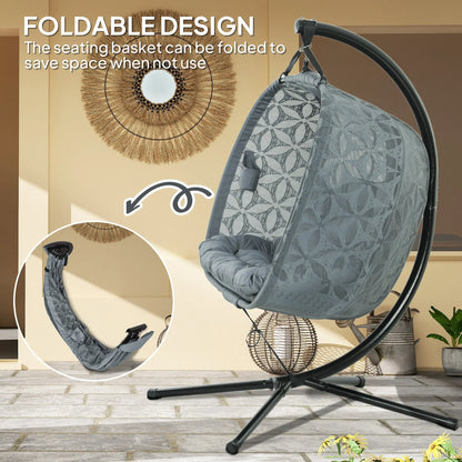 Outsunny Outdoor Double Hanging Chair with Cushion and Cup Holders, Charcoal Grey 