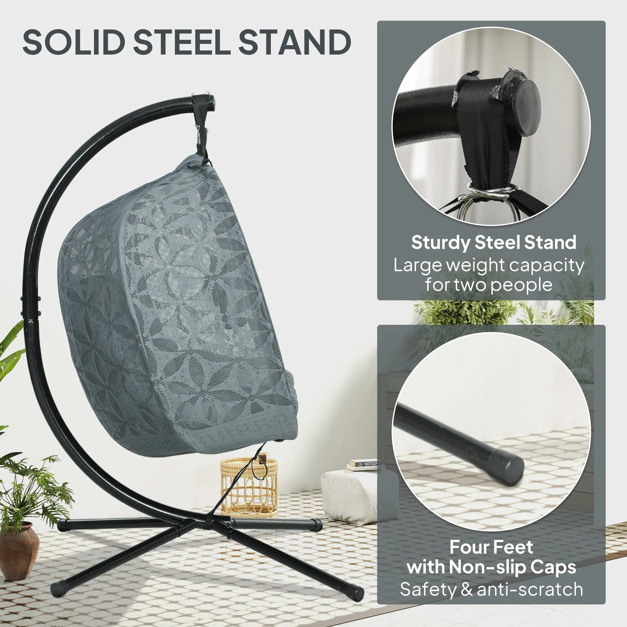 Outsunny Outdoor Double Hanging Chair with Cushion and Cup Holders, Charcoal Grey 