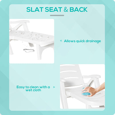 Outsunny Outdoor Folding Sun Lounger Recliner on Wheels w/ 5-Position Backrest, White 
