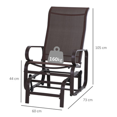 Outsunny Outdoor Gliding Rocking Chair with Sturdy Metal Frame Garden Comfortable Swing Chair, Brown 