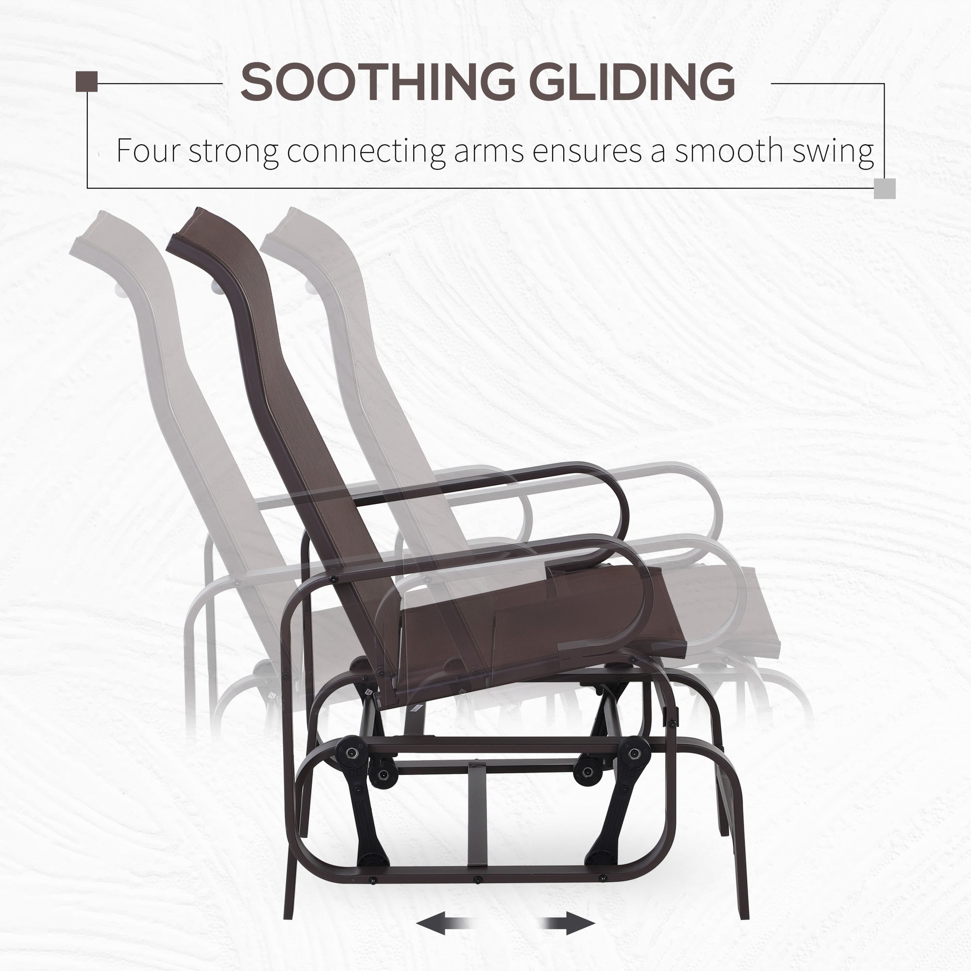 Outsunny Outdoor Gliding Rocking Chair with Sturdy Metal Frame Garden Comfortable Swing Chair, Brown 