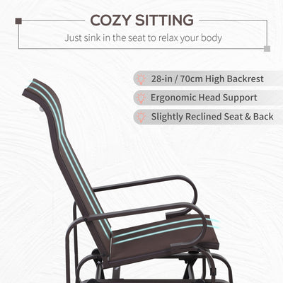 Outsunny Outdoor Gliding Rocking Chair with Sturdy Metal Frame Garden Comfortable Swing Chair, Brown 