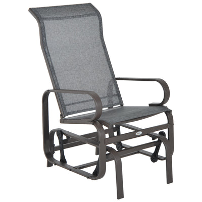 Outsunny Outdoor Gliding Rocking Chair with Sturdy Metal Frame Garden Comfortable Swing Chair, Grey & Brown 