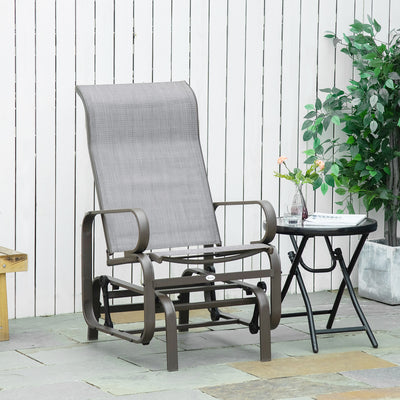 Outsunny Outdoor Gliding Rocking Chair with Sturdy Metal Frame Garden Comfortable Swing Chair, Grey & Brown 