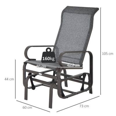 Outsunny Outdoor Gliding Rocking Chair with Sturdy Metal Frame Garden Comfortable Swing Chair, Grey & Brown 