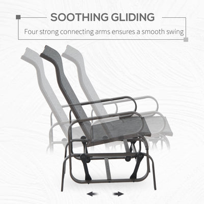 Outsunny Outdoor Gliding Rocking Chair with Sturdy Metal Frame Garden Comfortable Swing Chair, Grey & Brown 