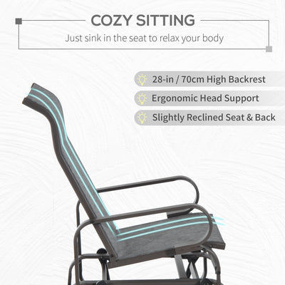Outsunny Outdoor Gliding Rocking Chair with Sturdy Metal Frame Garden Comfortable Swing Chair, Grey & Brown 