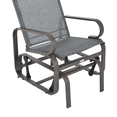 Outsunny Outdoor Gliding Rocking Chair with Sturdy Metal Frame Garden Comfortable Swing Chair, Grey & Brown 