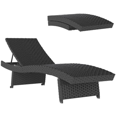 Outsunny Outdoor PE Rattan Sun Lounger, Folding Wicker Garden Lounger Recliner with 4-Level Adjustable Backrest, Rolling Sunbed Lounge Chair with Wheels, Non-Slip Legs for Balcony, Beach, Black 
