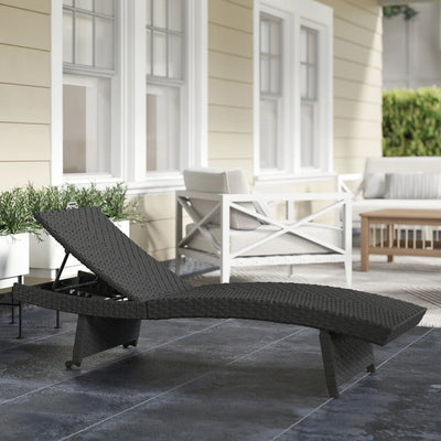Outsunny Outdoor PE Rattan Sun Lounger, Folding Wicker Garden Lounger Recliner with 4-Level Adjustable Backrest, Rolling Sunbed Lounge Chair with Wheels, Non-Slip Legs for Balcony, Beach, Black 