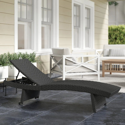 Outsunny Outdoor PE Rattan Sun Lounger, Folding Wicker Garden Lounger Recliner with 4-Level Adjustable Backrest, Rolling Sunbed Lounge Chair with Wheels, Non-Slip Legs for Balcony, Beach, Black 