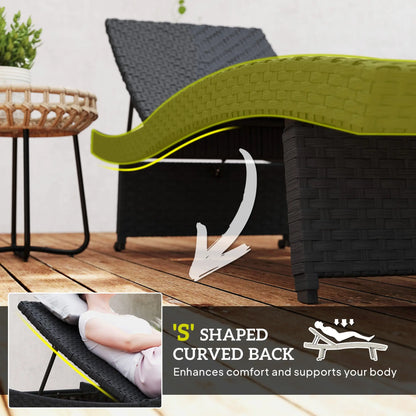 Outsunny Outdoor PE Rattan Sun Lounger, Folding Wicker Garden Lounger Recliner with 4-Level Adjustable Backrest, Rolling Sunbed Lounge Chair with Wheels, Non-Slip Legs for Balcony, Beach, Black 