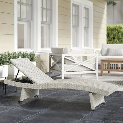 Outsunny Outdoor PE Rattan Sun Lounger, Folding Wicker Garden Lounger Recliner with 4-Level Adjustable Backrest, Rolling Sunbed Lounge Chair with Wheels, Non-Slip Legs for Balcony, Beach, Grey 