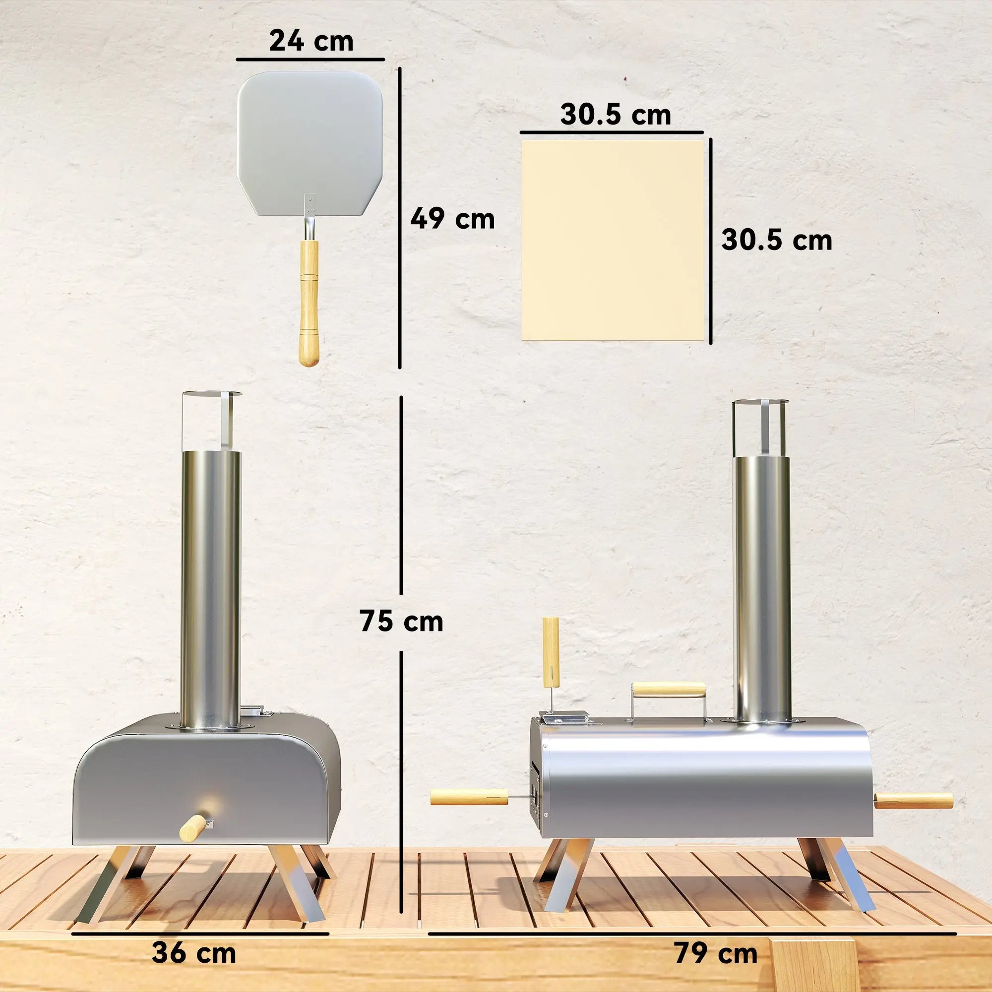 Outsunny Outdoor Pizza Oven, Portable Wood Pellet Pizza Oven with Pizza Stone and Peel, Foldable Legs, Chimney, 12 Inch Wood Fired Pizza Maker for Outdoor Cooking, Stainless Steel 