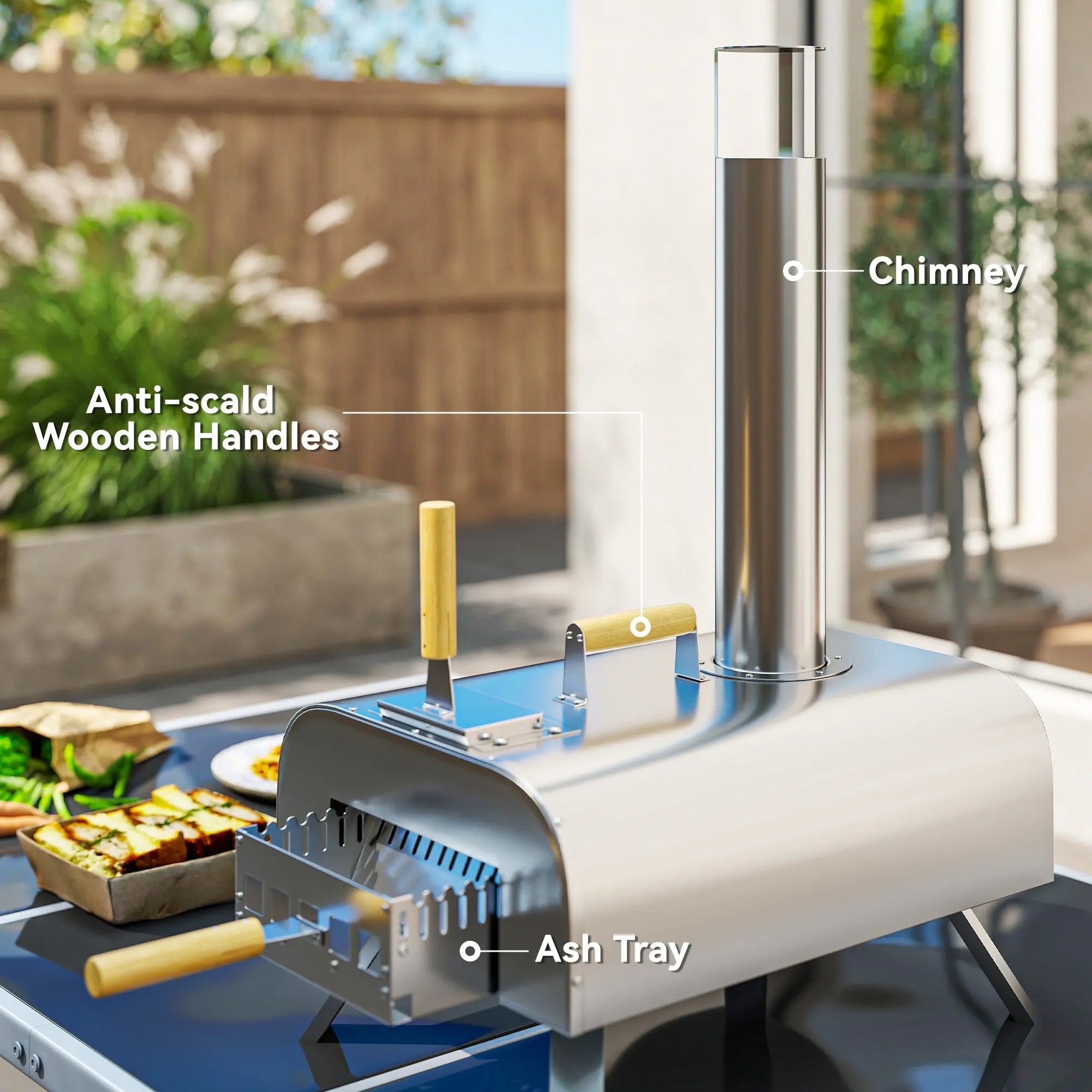 Outsunny Outdoor Pizza Oven, Portable Wood Pellet Pizza Oven with Pizza Stone and Peel, Foldable Legs, Chimney, 12 Inch Wood Fired Pizza Maker for Outdoor Cooking, Stainless Steel 