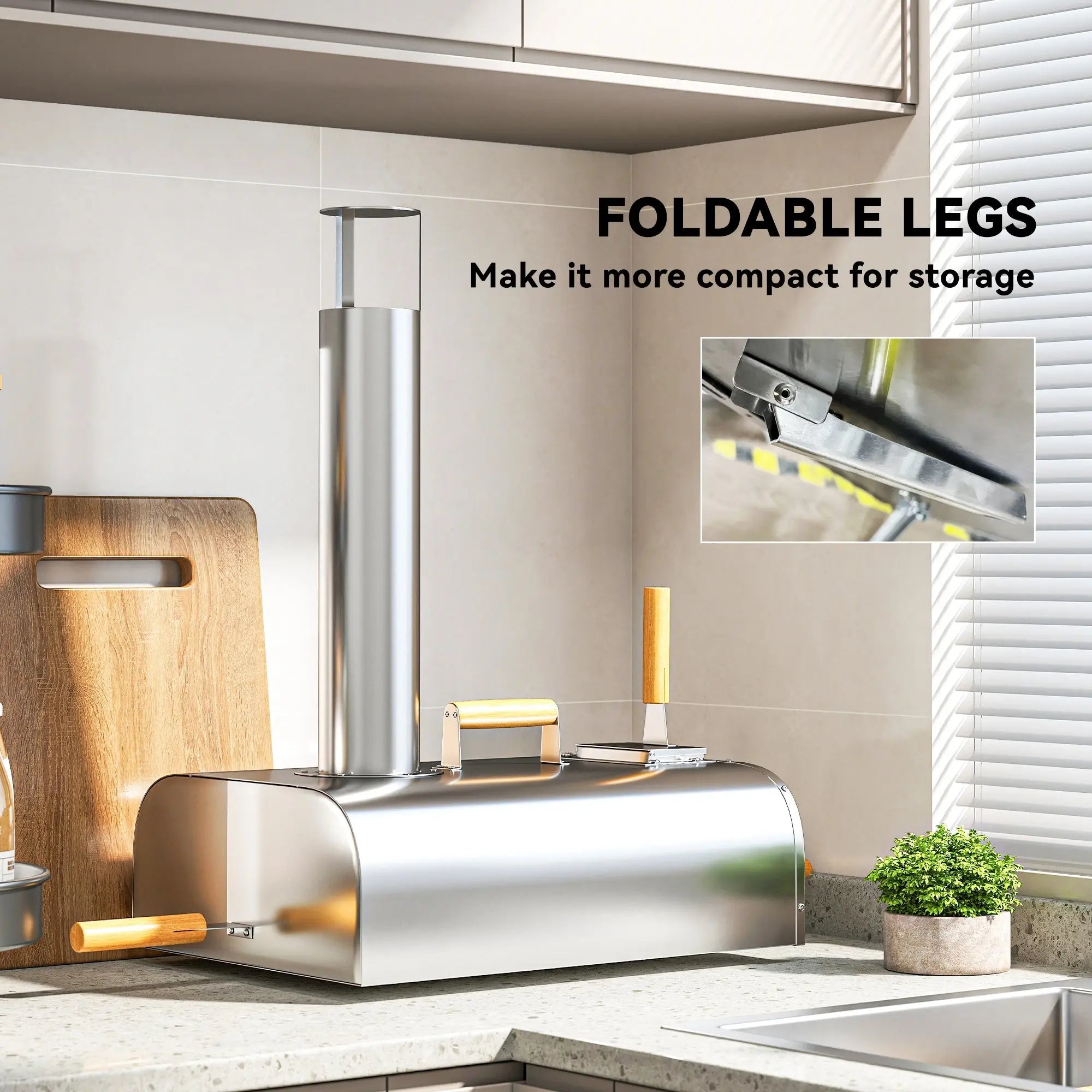 Outsunny Outdoor Pizza Oven, Portable Wood Pellet Pizza Oven with Pizza Stone and Peel, Foldable Legs, Chimney, 12 Inch Wood Fired Pizza Maker for Outdoor Cooking, Stainless Steel 