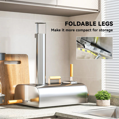 Outsunny Outdoor Pizza Oven, Portable Wood Pellet Pizza Oven with Pizza Stone and Peel, Foldable Legs, Chimney, 12 Inch Wood Fired Pizza Maker for Outdoor Cooking, Stainless Steel 