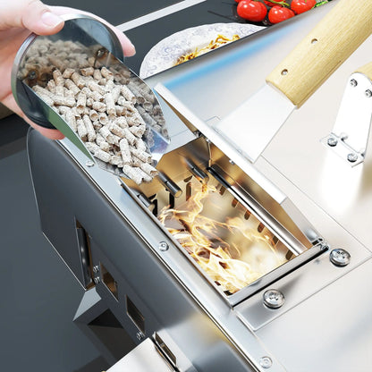 Outsunny Outdoor Pizza Oven, Portable Wood Pellet Pizza Oven with Pizza Stone and Peel, Foldable Legs, Chimney, 12 Inch Wood Fired Pizza Maker for Outdoor Cooking, Stainless Steel 