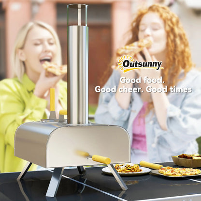 Outsunny Outdoor Pizza Oven, Portable Wood Pellet Pizza Oven with Pizza Stone and Peel, Foldable Legs, Chimney, 12 Inch Wood Fired Pizza Maker for Outdoor Cooking, Stainless Steel 