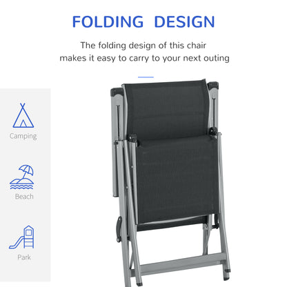 Outsunny Outdoor Sun Lounger 10-Position Adjustable Texteline Folding Reclining Chairs with Footrest for Patio Garden, Black 