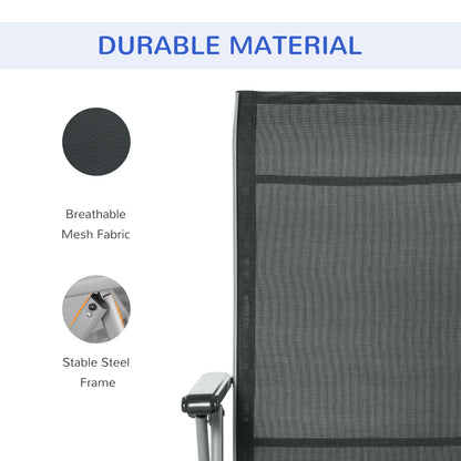 Outsunny Outdoor Sun Lounger 10-Position Adjustable Texteline Folding Reclining Chairs with Footrest for Patio Garden, Black 