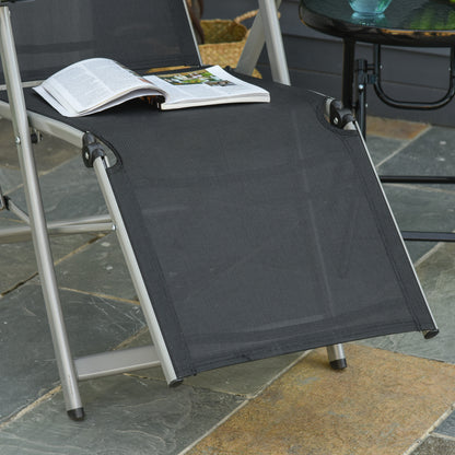 Outsunny Outdoor Sun Lounger 10-Position Adjustable Texteline Folding Reclining Chairs with Footrest for Patio Garden, Black 