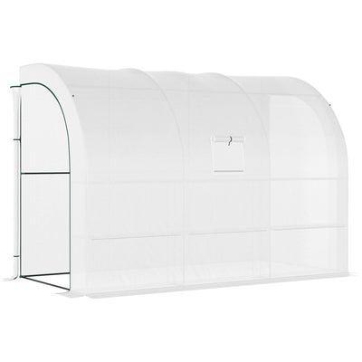 Outsunny Outdoor Walk-In Greenhouse, Plant Nursery with Zippered Doors, PE Cover and 3-Tier Shelves, White, 300 x 150 x 213 cm 