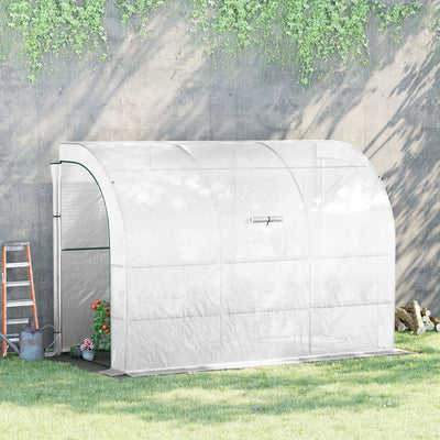 Outsunny Outdoor Walk-In Greenhouse, Plant Nursery with Zippered Doors, PE Cover and 3-Tier Shelves, White, 300 x 150 x 213 cm 