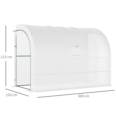 Outsunny Outdoor Walk-In Greenhouse, Plant Nursery with Zippered Doors, PE Cover and 3-Tier Shelves, White, 300 x 150 x 213 cm 