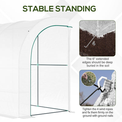 Outsunny Outdoor Walk-In Greenhouse, Plant Nursery with Zippered Doors, PE Cover and 3-Tier Shelves, White, 300 x 150 x 213 cm 