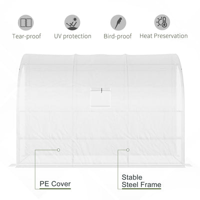 Outsunny Outdoor Walk-In Greenhouse, Plant Nursery with Zippered Doors, PE Cover and 3-Tier Shelves, White, 300 x 150 x 213 cm 