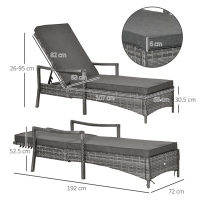 Outsunny Patio Rattan Sun Lounger, Dual Wicker Weave Outdoor Single Reclining Chair Furniture, 4-Level Adjustable Backrest w/ Removeable & Washable Cushion, Mixed Grey 