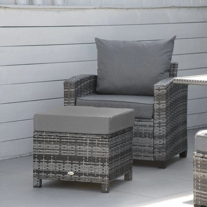 Outsunny Rattan Footstool Wicker Ottoman with Padded Seat Cushion Outdoor Patio Furniture for Garden Poolside Living Room, 50 x 50 x 35 cm, Grey 