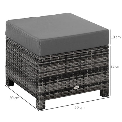 Outsunny Rattan Footstool Wicker Ottoman with Padded Seat Cushion Outdoor Patio Furniture for Garden Poolside Living Room, 50 x 50 x 35 cm, Grey 