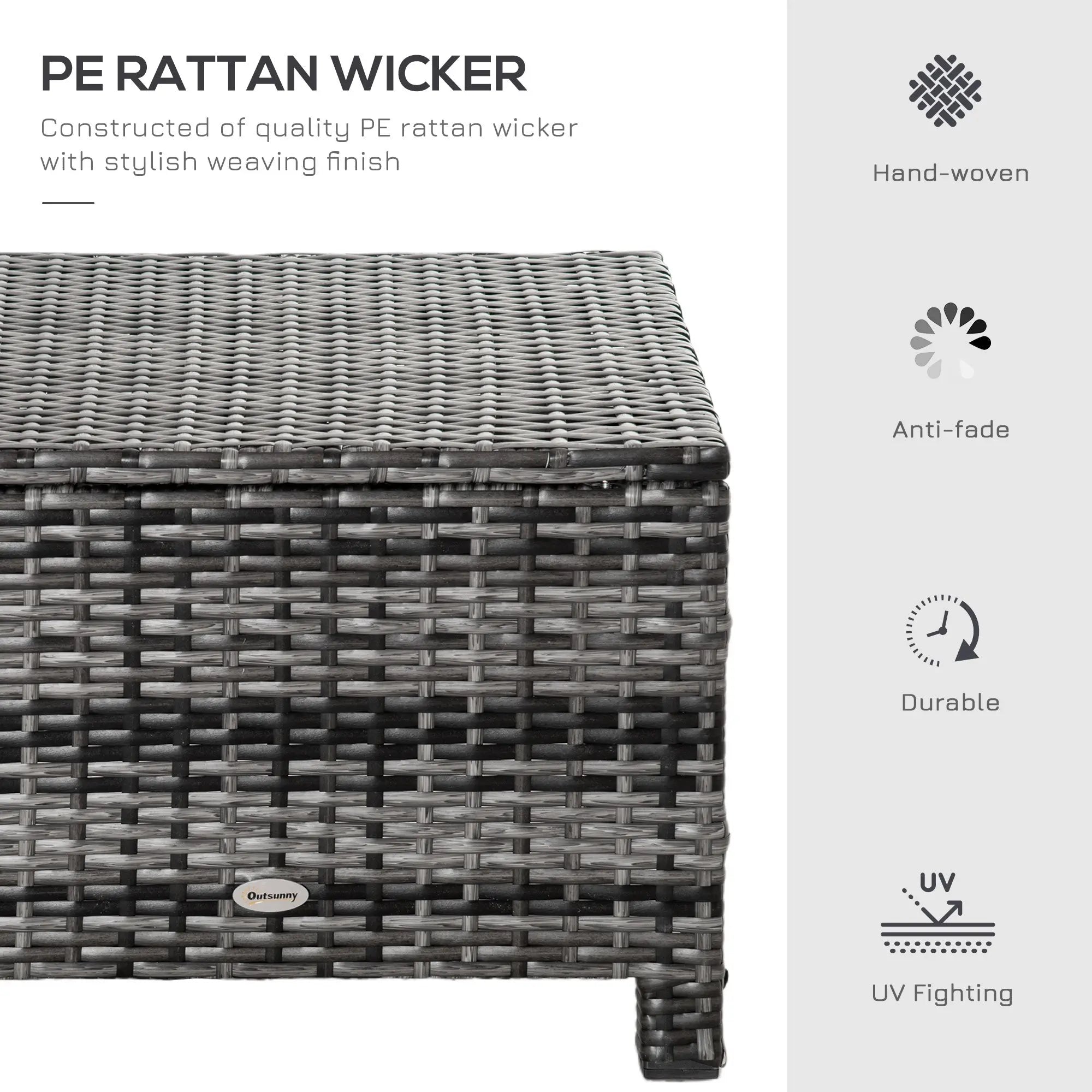 Outsunny Rattan Footstool Wicker Ottoman with Padded Seat Cushion Outdoor Patio Furniture for Garden Poolside Living Room, 50 x 50 x 35 cm, Grey 
