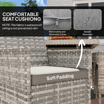Outsunny Rattan Garden Furniture Set, 6 Seater Outdoor Dining Table and Chairs with Cushions, 150 x 90cm Rectangular Tempered Glass Table, 6 Armchairs, for Terrace, Conservatory, Balcony, Mixed-Grey 