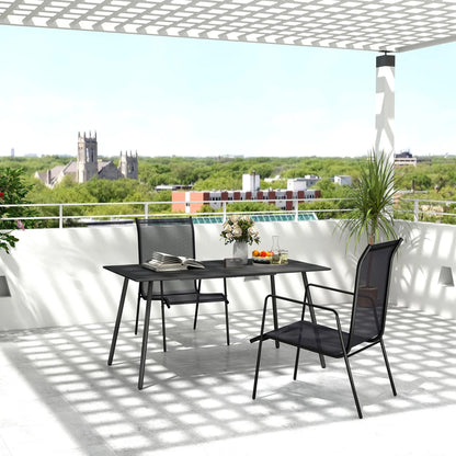 Outsunny Rectangle Garden Table with Slat Top, Steel Frame, Outdoor Table for 6 Person, 150 x 80 x 74 cm, Black 