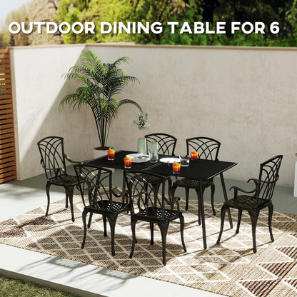 Outsunny Rectangle Garden Table with Slat Top, Steel Frame, Outdoor Table for 6 Person, 150 x 80 x 74 cm, Black 