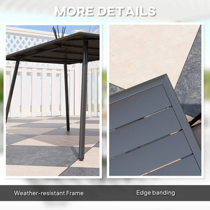 Outsunny Rectangle Garden Table with Slat Top, Steel Frame, Outdoor Table for 6 Person, 150 x 80 x 74 cm, Black 