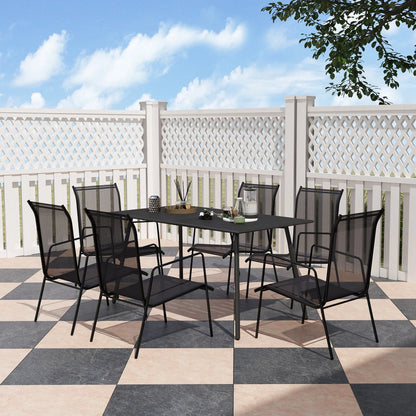 Outsunny Rectangle Garden Table with Slat Top, Steel Frame, Outdoor Table for 6 Person, 150 x 80 x 74 cm, Black 