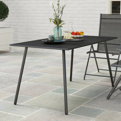 Outsunny Rectangle Garden Table with Slat Top, Steel Frame, Outdoor Table for 6 Person, 150 x 80 x 74 cm, Black 
