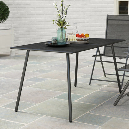 Outsunny Rectangle Garden Table with Slat Top, Steel Frame, Outdoor Table for 6 Person, 150 x 80 x 74 cm, Black 