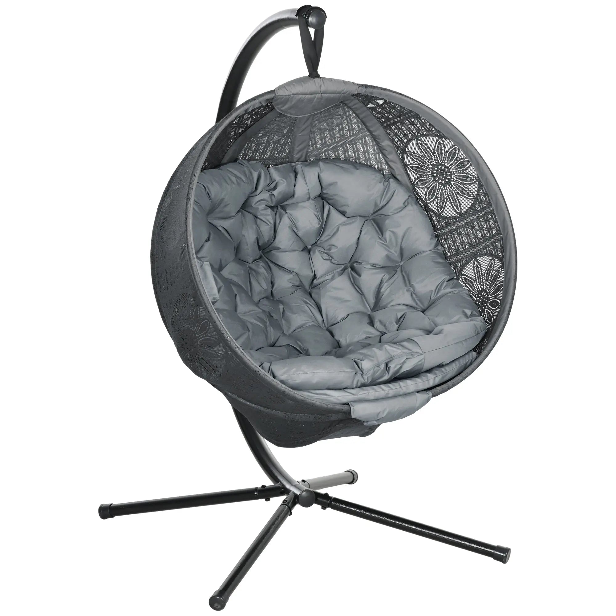 Outsunny Round Egg Basket Chair, with Steel Stand, Charcoal Grey 