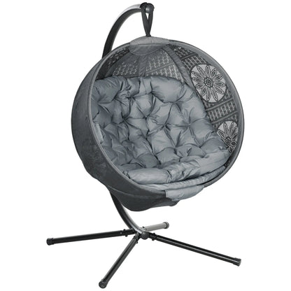 Outsunny Round Egg Basket Chair, with Steel Stand, Charcoal Grey 