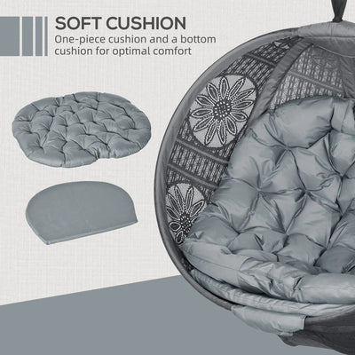 Outsunny Round Egg Basket Chair, with Steel Stand, Charcoal Grey 
