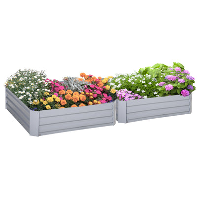 Outsunny Set of 2 291L Raised Garden Bed, Elevated Galvanised Planter Box for Flowers, Herbs, 100x100x30cm, Grey 