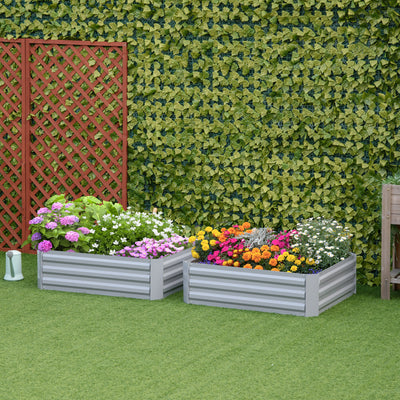 Outsunny Set of 2 291L Raised Garden Bed, Elevated Galvanised Planter Box for Flowers, Herbs, 100x100x30cm, Grey 