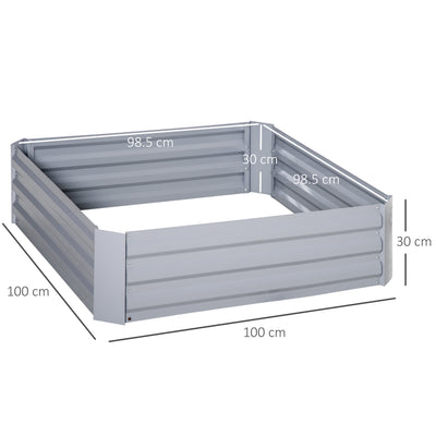 Outsunny Set of 2 291L Raised Garden Bed, Elevated Galvanised Planter Box for Flowers, Herbs, 100x100x30cm, Grey 