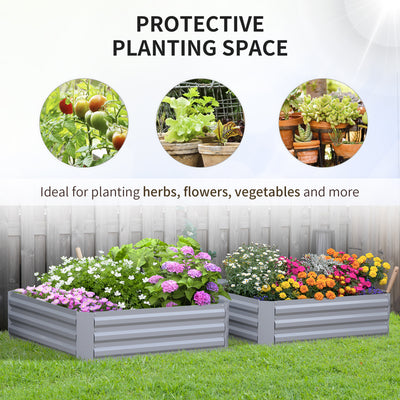 Outsunny Set of 2 291L Raised Garden Bed, Elevated Galvanised Planter Box for Flowers, Herbs, 100x100x30cm, Grey 
